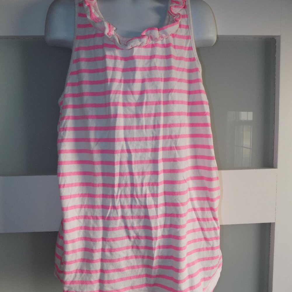 LANDS' END 100% COTTON PINK NEON STRIPE TANK TOP SIZE M (10/12) GIRL'S